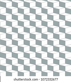 Geometric pattern with kubami.Shakhmotny poryad.Pryamye line, russechnia.Prostaya stylisation. Imitation bricks. Vector image. Design. Grayscale. Illusion volume. 3D effect. Minimalism.