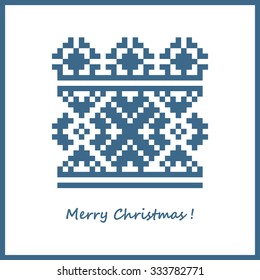 Geometric pattern lace (blue embroidery). Postcard Merry Christmas