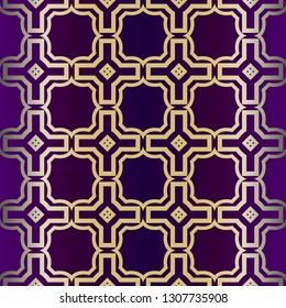 Geometric Pattern, Lace Geometric Ornament. Ethnic Beautiful Ornament. Vector Illustration. For Greeting Cards, Invitations, Cover Book, Fabric, Scrapbooks. Purple gold color.
