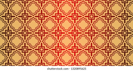 Geometric Pattern, Lace Geometric Ornament. Ethnic Ornament. Vector Illustration. For Greeting Cards, Invitations, Cover Book, Fabric, Scrapbooks. Sunrise red color.