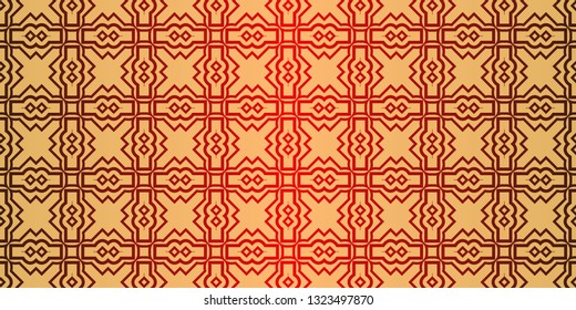Geometric Pattern, Lace Geometric Ornament. Ethnic Ornament. Vector Illustration. For Greeting Cards, Invitations, Cover Book, Fabric, Scrapbooks. Sunrise red color.