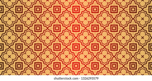 Geometric Pattern, Lace Geometric Ornament. Ethnic Ornament. Vector Illustration. For Greeting Cards, Invitations, Cover Book, Fabric, Scrapbooks. Sunrise red color.