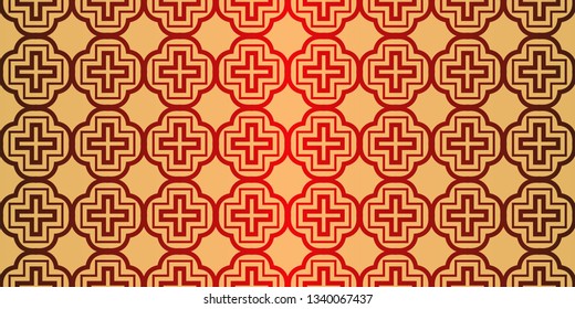 Geometric Pattern, Lace Geometric Ornament. Ethnic Ornament. Vector Illustration. For Greeting Cards, Invitations, Cover Book, Fabric, Scrapbooks. Sunrise red color.