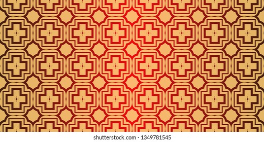 Geometric Pattern, Lace Geometric Ornament. Ethnic Ornament. Vector Illustration. For Greeting Cards, Invitations, Cover Book, Fabric, Scrapbooks. Sunrise red color.