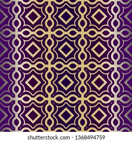 Geometric Pattern, Lace Geometric Ornament. Ethnic Beautiful Ornament. Vector Illustration. For Greeting Cards, Invitations, Cover Book, Fabric, Scrapbooks. Purple gold color.