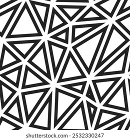 Geometric pattern. Large triangles size. Black and white style. Geometric shapes outlined. Repeatable pattern. Monochrome Contrast. Awesome vector tiles. Seamless vector illustration.