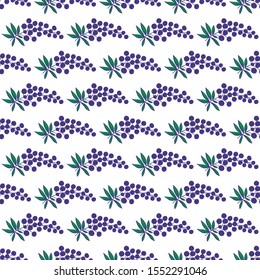 Geometric pattern with leaves on a white background. Seamless vector background. Purple contours ornament. Berries. For fabric, packaging, textile. Template for web sites. Vector illustration.