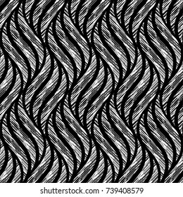 The geometric pattern with leaves. Seamless background. Black and white texture. Graphic modern pattern.