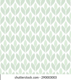 The Geometric Pattern With Leaves. Seamless Vector Background. Green And White Ornament