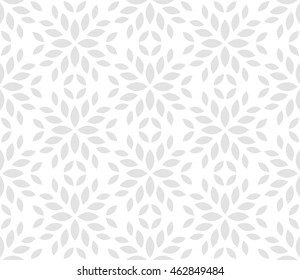 The geometric pattern with leaves. Seamless vector background. Grey  and white ornament