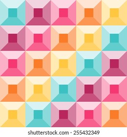Geometric pattern like a colorful quilt with diamond shaped figures. Perfect for party design. Colorful abstract vector background.