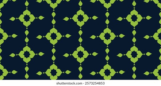 Geometric Pattern of Lime Green Hearts on a Dark Navy Background