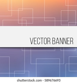 Geometric pattern with lines, central white banner, on a colored background. Vector illustration.