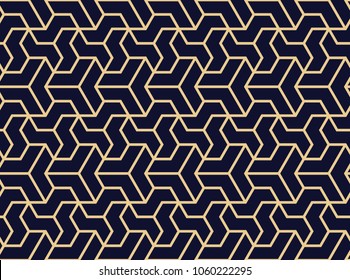 The geometric pattern with lines. Seamless vector background. Dark blue and gold texture. Graphic modern pattern. Simple lattice graphic design