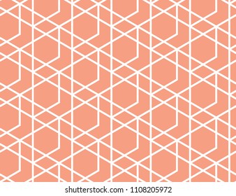 The geometric pattern with lines. Seamless vector background. White and pink texture. Graphic modern pattern. Simple lattice graphic design