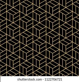 The geometric pattern with lines. Seamless vector background. Black and gold texture. Graphic modern pattern. Simple lattice graphic design