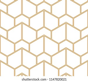 The geometric pattern with lines. Seamless vector background. White and gold texture. Graphic modern pattern. Simple lattice graphic design