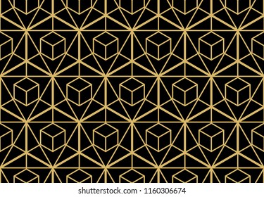 The geometric pattern with lines. Seamless vector background. Gold and black texture. Graphic modern pattern. Simple lattice graphic design