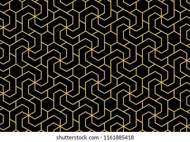 The geometric pattern with lines. Seamless vector background. Black and gold texture. Graphic modern pattern. Simple lattice graphic design