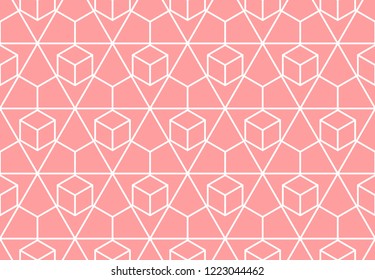 The geometric pattern with lines. Seamless vector background. White and pink texture. Graphic modern pattern. Simple lattice graphic design