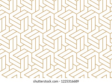 The geometric pattern with lines. Seamless vector background. White and gold texture. Graphic modern pattern. Simple lattice graphic design