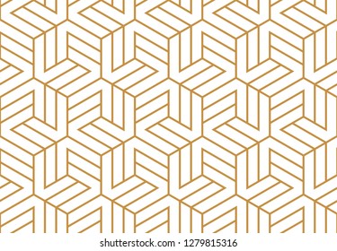 The geometric pattern with lines. Seamless vector background. White and gold texture. Graphic modern pattern. Simple lattice graphic design