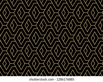 The geometric pattern with lines. Seamless vector background. Gold and black texture. Graphic modern pattern. Simple lattice graphic design