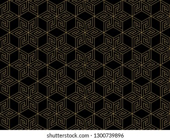 The geometric pattern with lines. Seamless vector background. Black and gold texture. Graphic modern pattern. Simple lattice graphic design
