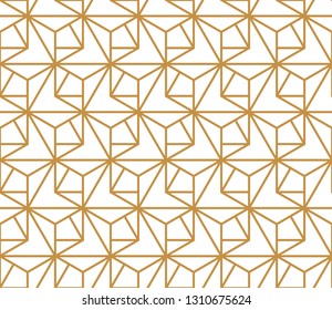 The geometric pattern with lines. Seamless vector background. White and gold texture. Graphic modern pattern. Simple lattice graphic design
