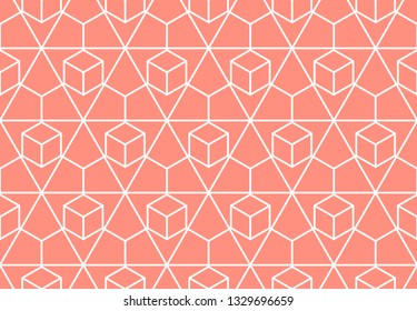The geometric pattern with lines. Seamless vector background. White and pink texture. Graphic modern pattern. Simple lattice graphic design