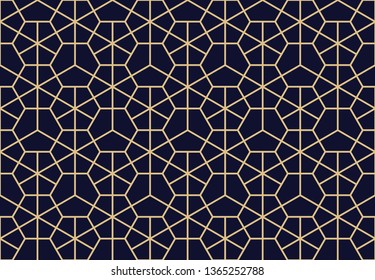 The geometric pattern with lines. Seamless vector background. Dark blue and gold texture. Graphic modern pattern. Simple lattice graphic design