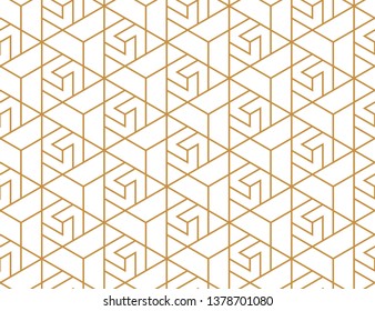 The geometric pattern with lines. Seamless vector background. White and gold texture. Graphic modern pattern. Simple lattice graphic design