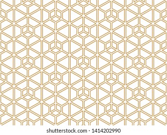 The geometric pattern with lines. Seamless vector background. White and gold texture. Graphic modern pattern. Simple lattice graphic design