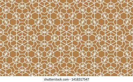 The geometric pattern with lines. Seamless vector background. White and gold texture. Graphic modern pattern. Simple lattice graphic design