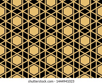 The geometric pattern with lines. Seamless vector background. Gold and black texture. Graphic modern pattern. Simple lattice graphic design