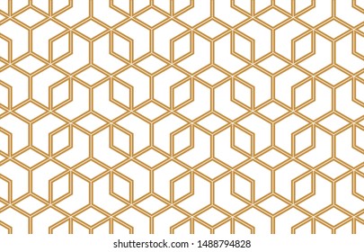 The geometric pattern with lines. Seamless vector background. White and gold texture. Graphic modern pattern. Simple lattice graphic design
