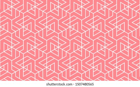 The geometric pattern with lines. Seamless vector background. White and pink texture. Graphic modern pattern. Simple lattice graphic design