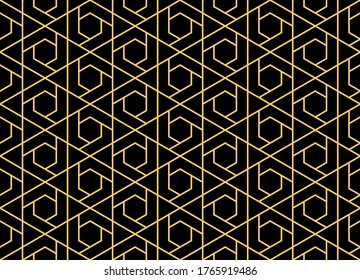 The geometric pattern with lines. Seamless vector background. Gold and black texture. Graphic modern pattern. Simple lattice graphic design