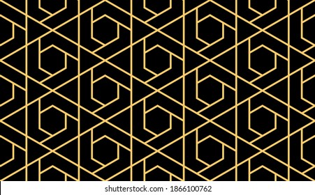 The geometric pattern with lines. Seamless vector background. Gold and black texture. Graphic modern pattern. Simple lattice graphic design