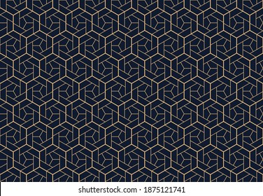 The geometric pattern with lines. Seamless vector background. Gold and dark blue texture. Graphic modern pattern. Simple lattice graphic design