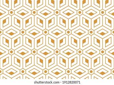 The geometric pattern with lines. Seamless vector background. White and gold texture. Graphic modern pattern. Simple lattice graphic design