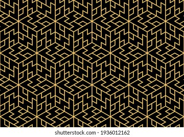 The geometric pattern with lines. Seamless vector background. Black and gold texture. Graphic modern pattern. Simple lattice graphic design