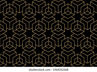 The geometric pattern with lines. Seamless vector background. Gold and black texture. Graphic modern pattern. Simple lattice graphic design