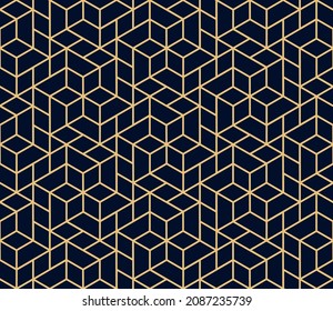 The geometric pattern with lines. Seamless vector background. Gold and dark blue texture. Graphic modern pattern. Simple lattice graphic design