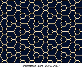 The geometric pattern with lines. Seamless vector background. Gold and dark blue texture. Graphic modern pattern. Simple lattice graphic design