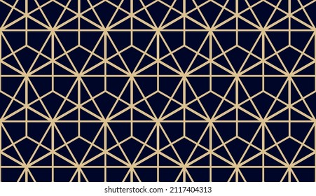 The geometric pattern with lines. Seamless vector background. Gold and dark blue texture. Graphic modern pattern. Simple lattice graphic design