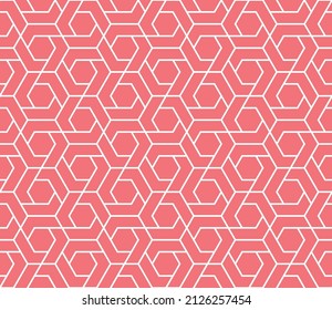 The geometric pattern with lines. Seamless vector background. White and pink texture. Graphic modern pattern. Simple lattice graphic design