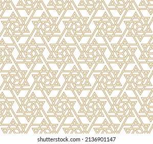 The geometric pattern with lines. Seamless vector background. White and gold texture. Graphic modern pattern. Simple lattice graphic design