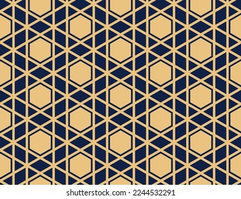 The geometric pattern with lines. Seamless vector background. Gold and dark blue texture. Graphic modern pattern. Simple lattice graphic design
