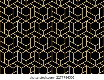 The geometric pattern with lines. Seamless vector background. Gold and black texture. Graphic modern pattern. Simple lattice graphic design